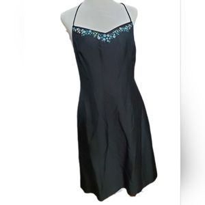 Ann Taylor Black Dress with Embroidered Floral Neckline size 8